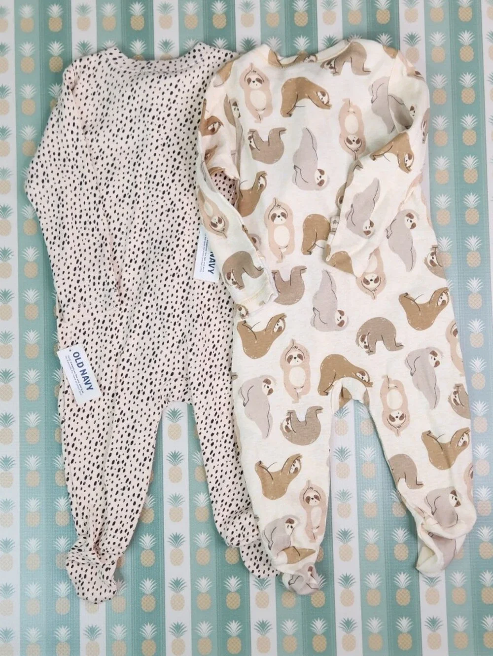 Old Navy Neutral Beige & Cream Sloth Footed One-Piece (2-Pack Look)
